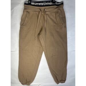 Calvin Klein Performance Sweatpants Small, Beige, Fleece, Vertical Logo